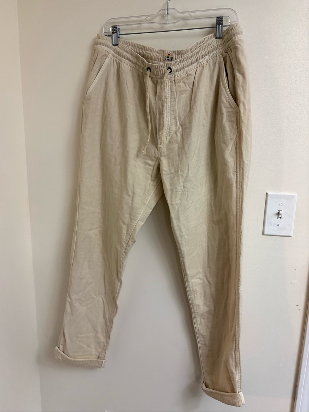Marine Layer Saturday Beach Pants Men XL Natural Beige coastal soft cotton light - Picture 3 of 12